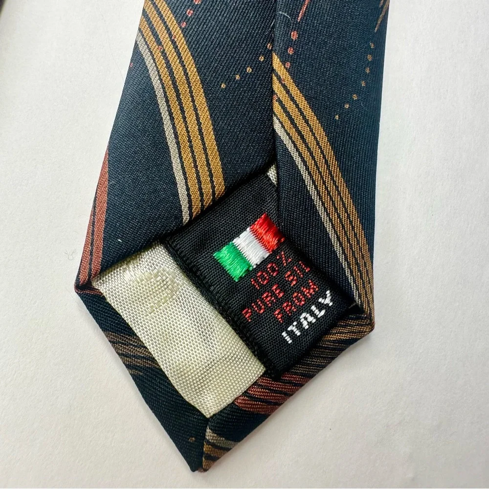 Vintage SERICA Black & Earth Toned Organic Pattern Classic Italian Silk Tie,